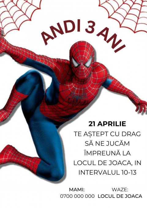 Set 10 invitatii aniversare zi de nastere baieti, tematica Spider Man, plus plicuri