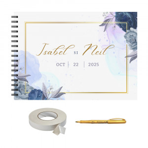 Set Album foto / GuestBook pentru nunta, MODEL 15, personalizabil, A4 landscape, pix si dubluadeziv inclus, 3 piese - Img 1
