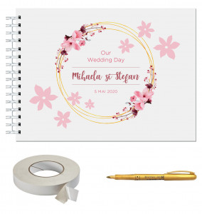 Set Album foto / GuestBook pentru nunta, MODEL 3, personalizabil, A4 landscape, pix si dubluadeziv inclus, 3 piese - Img 1