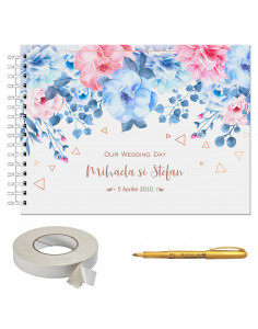 Album foto / GuestBook pentru nunta, MODEL FLOWERS 4, personalizabil, A4 landscape, pix si dubluadeziv inclus - Img 1