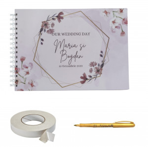 Set Album foto / GuestBook pentru nunta, Minimalist personalizabil, A4 landscape, pix si dubluadeziv inclus, 3 piese - Img 1