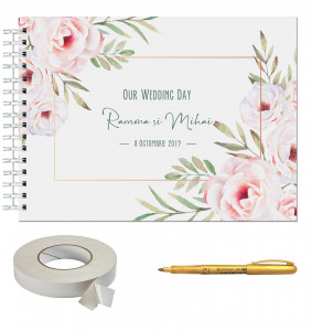 Set Album foto / GuestBook pentru nunta, MODEL 1, personalizabil, A4 landscape, pix si dubluadeziv inclus, 3 piese - Img 1