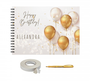 Set Album foto / GuestBook pentru aniversare sau majorat, model 3, personalizabil, A4 landscape, pix si dubluadeziv inclus, 3 piese - Img 1