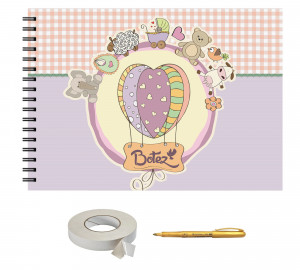 Set Album foto / GuestBook pentru botez, A4 landscape, pix si dubluadeziv inclus, 3 piese - Img 1