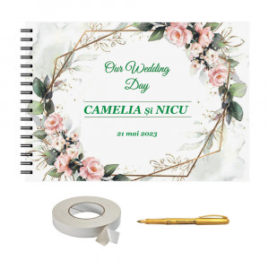 Set Album foto / GuestBook pentru nunta, MODEL 11, personalizabil, A4 landscape, pix si dubluadeziv inclus, 3 piese - Img 1