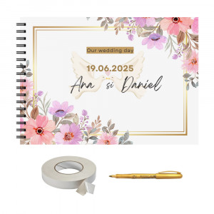 Set Album foto / GuestBook pentru nunta, MODEL 12, personalizabil, A4 landscape, pix si dubluadeziv inclus, 3 piese - Img 1