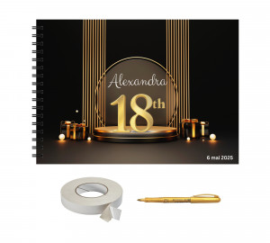 Set Album foto / GuestBook pentru aniversare sau majorat, model 7, personalizabil, A4 landscape, pix si dubluadeziv inclus, 3 piese - Img 1