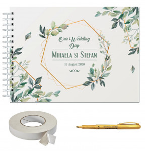 Set Album foto / GuestBook pentru nunta, MODEL 2, personalizabil, A4 landscape, pix si dubluadeziv inclus, 3 piese - Img 1