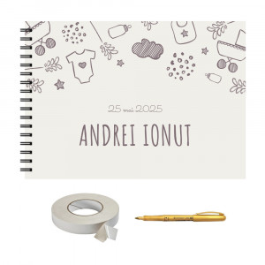 Set Album foto/ Guestbook botez sau mot, baiat, format A4 landscape, pix si dublu adeziv inclus - Img 1