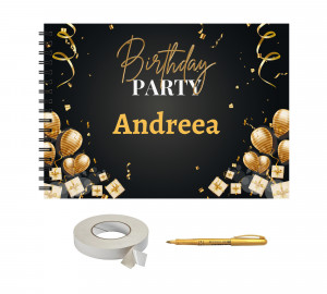 Set Album foto / GuestBook pentru aniversare sau majorat, model 5, personalizabil, A4 landscape, pix si dubluadeziv inclus, 3 piese - Img 1
