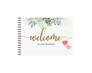Set Album foto / GuestBook pentru nunta cu flori, A4 landscape, pix si dubluadeziv inclus, 3 piese - Img 1
