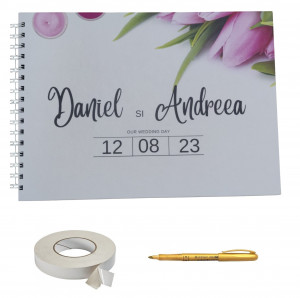 Set Album foto / GuestBook pentru nunta, Flori, personalizabil, A4 landscape, pix si dubluadeziv inclus, 3 piese - Img 1