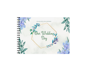 Set Album foto / GuestBook pentru nunta, flori minimalist, A4 landscape, pix si dubluadeziv inclus, 3 piese - Img 1