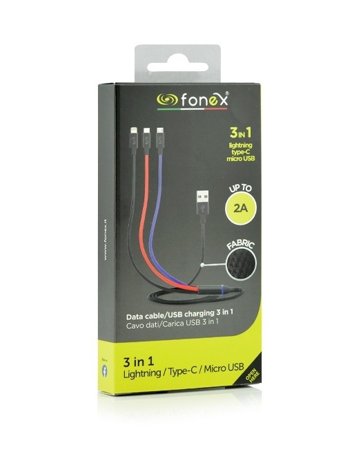 Cablu de incarcare 3in1, USB-A la Micro/Lightning/TypeC FONEX