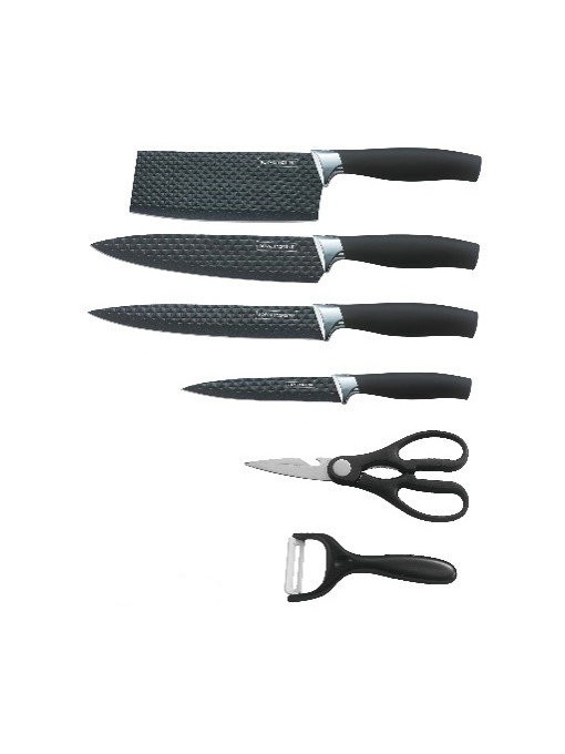 Set de cutite de bucătărie 6 piese / negru/argintiu Royalty Line RL-DC5F