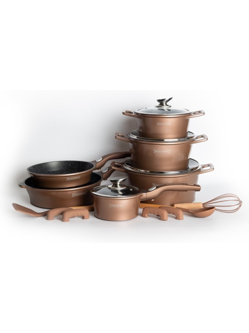 Set de tigaie cu inducție Royalty Line® ES2014 17 piese cu mânere detașabile toate sursele de căldură Acoperire antiaderent