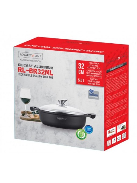Cratiță marmorată joasă de 32 cm, capacitate 5,5L, cu înveliș antiaderent și capac - Img 3