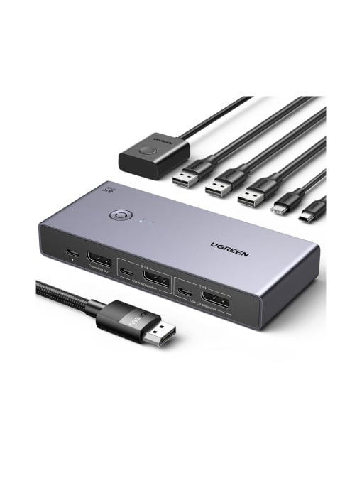 Switch KVM UGREEN CM695 Input: 2 x DP si USB-Type-C, 1 x Mini USB, Output: 1 x DP,3 x USB, 1 x USB-Type-C, rez. max.8K/60Hz