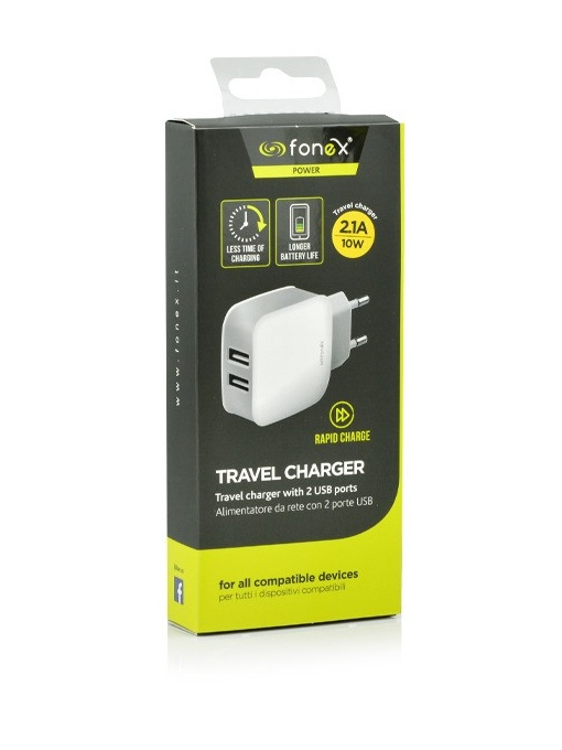 Incarcator retea cu doua porturi USB putere 10W FONEX USBTC2AW