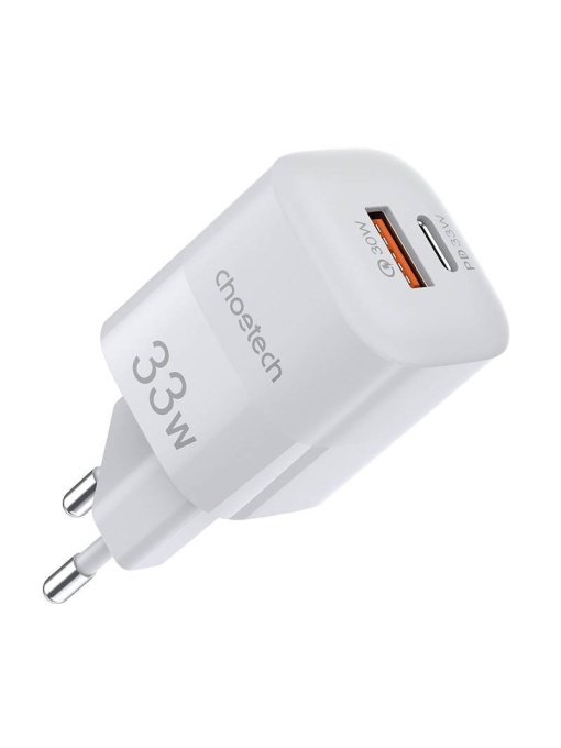 Incarcator retea GaN 1xUSB-A,1xTypeC,33W,Alb CHOETECH