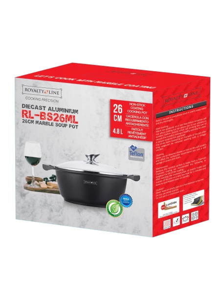 Oală Marmură cu Capac 26cm 4.8L Royalty Line Negru - Img 2