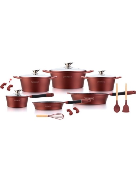 Set de vase de gătit 14 piese Royalty Line marmorate -Burgundy - Img 3