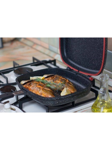 Tigaie Grill Dublă Royalty Line 32 cm Gri – Înveliș Marmorat - Img 3