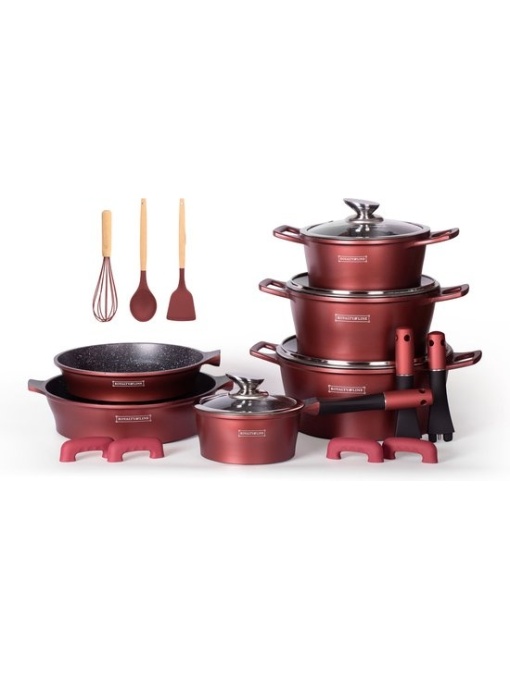 Set de vase de gătit 17 piese Royalty Line® ES1014 pentru toate sursele de căldură - Acoperire antiaderență -Burgundy