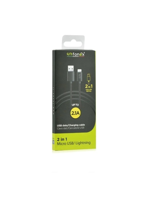 Cablu date reversibil 2in1 USB-A la Micro/Lightning, 1m FONEX