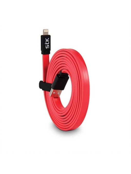Cablu de incarcare si date USB la Lightning, MFi, plat,2m,rosu STK