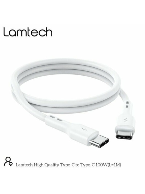 Cablu Date si Incarcare Lamtech Type-C la Type-C Fast charge 100W 1m Alb