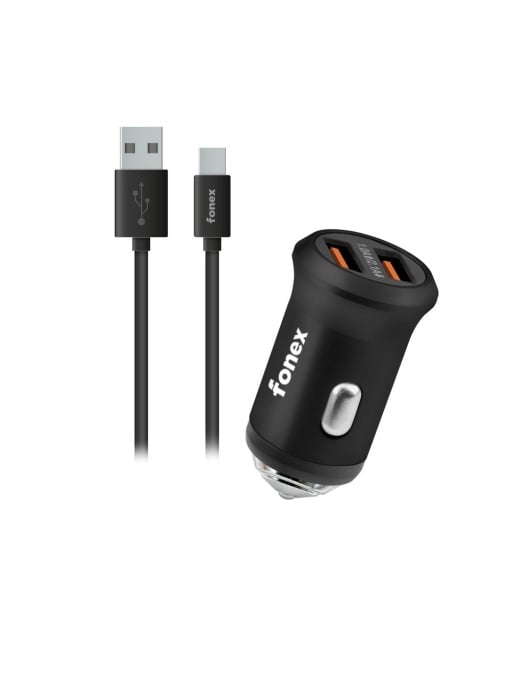 Kit incarcator auto cu 2XUSB-A si cablu USB la TypeC FONEX