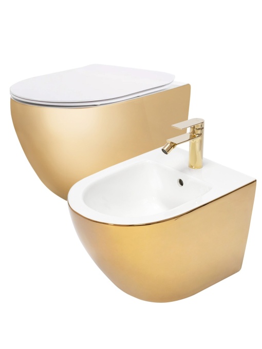 Set vas WC CARLO Flat + Bideu CARLO MINI GOLD/WHITE