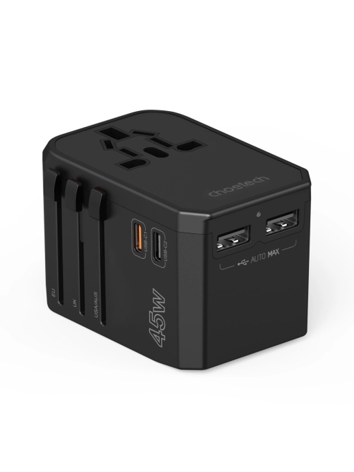 Incarcator de calatorie GaN,45W,US,EU,UK,AU,2XUSB-A,2XTypeC CHOETECH