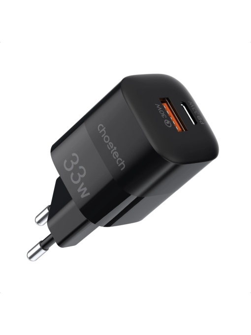 Incarcator retea GaN 1xUSB-A,1xTypeC,33W,Negru CHOETECH PD5006-EU-BK