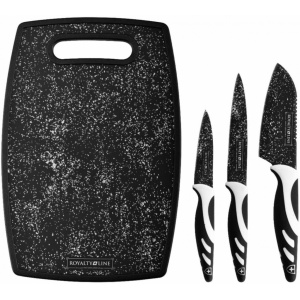 Set cuțite 3 piese + tocător, alb-negru, Royalty Line RL-3MWD