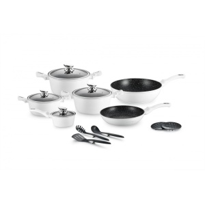 Set oale si tigai Royalty Line 15 piese,marmorate, Crem