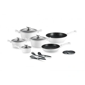 Set oale si tigai Royalty Line 15 piese,marmorate, Crem