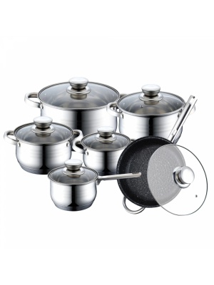 Set oale inox si tigaie marmorata 12 piese Swiss Home Zurich, inductie ZL-12C