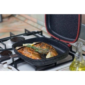 Tigaie Grill Dublă Royalty Line 32 cm Gri – Înveliș Marmorat - Img 3