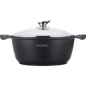 Oala cu capac sticla interior marmura Royalty Line , 30 cm, 7 L,negru