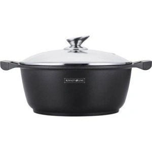 Cratiță marmorată de 32 cm, capacitate 8,6L, cu înveliș antiaderent și capac de sticlă