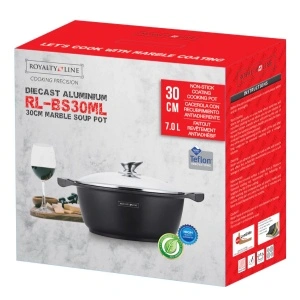 Oala cu capac sticla interior marmura Royalty Line , 30 cm, 7 L,negru - Img 2