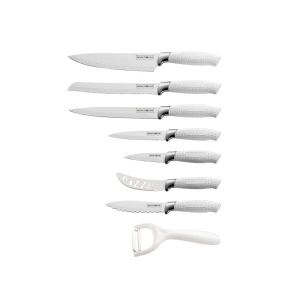 Set 8 ustensile tăiere Royalty Line – Suport Rotativ Alb