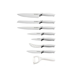 Set 8 ustensile tăiere Royalty Line – Suport Rotativ Alb