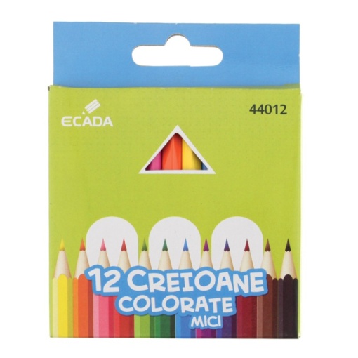 Creioane colorate, 12 culori mici, Hexagonale, ECADA