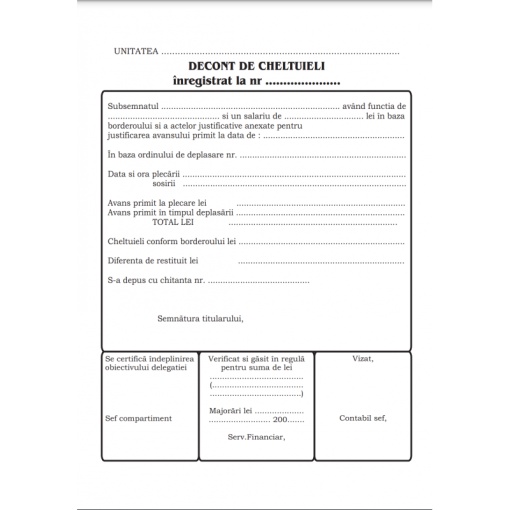 Decont cheltuieli, A5, fata/verso, 100 file