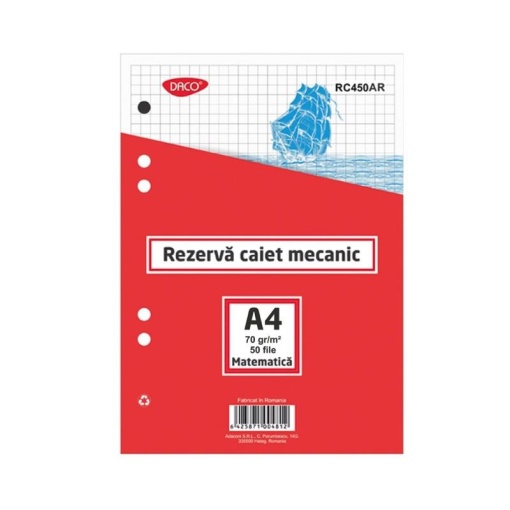 Rezerva caiet mecanic de matematica, A4, 50 file, DACO