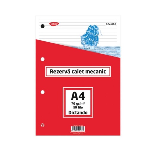 Rezerva caiet mecanic dictando, A4, 50 file, DACO
