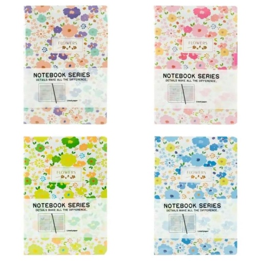 Agendă, A5, 80 file, cu elastic, pastelate, FLOWERS